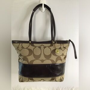 Coach 12429 Signature Canvas Tote Hand Bag Khaki Beige Leather Y2K